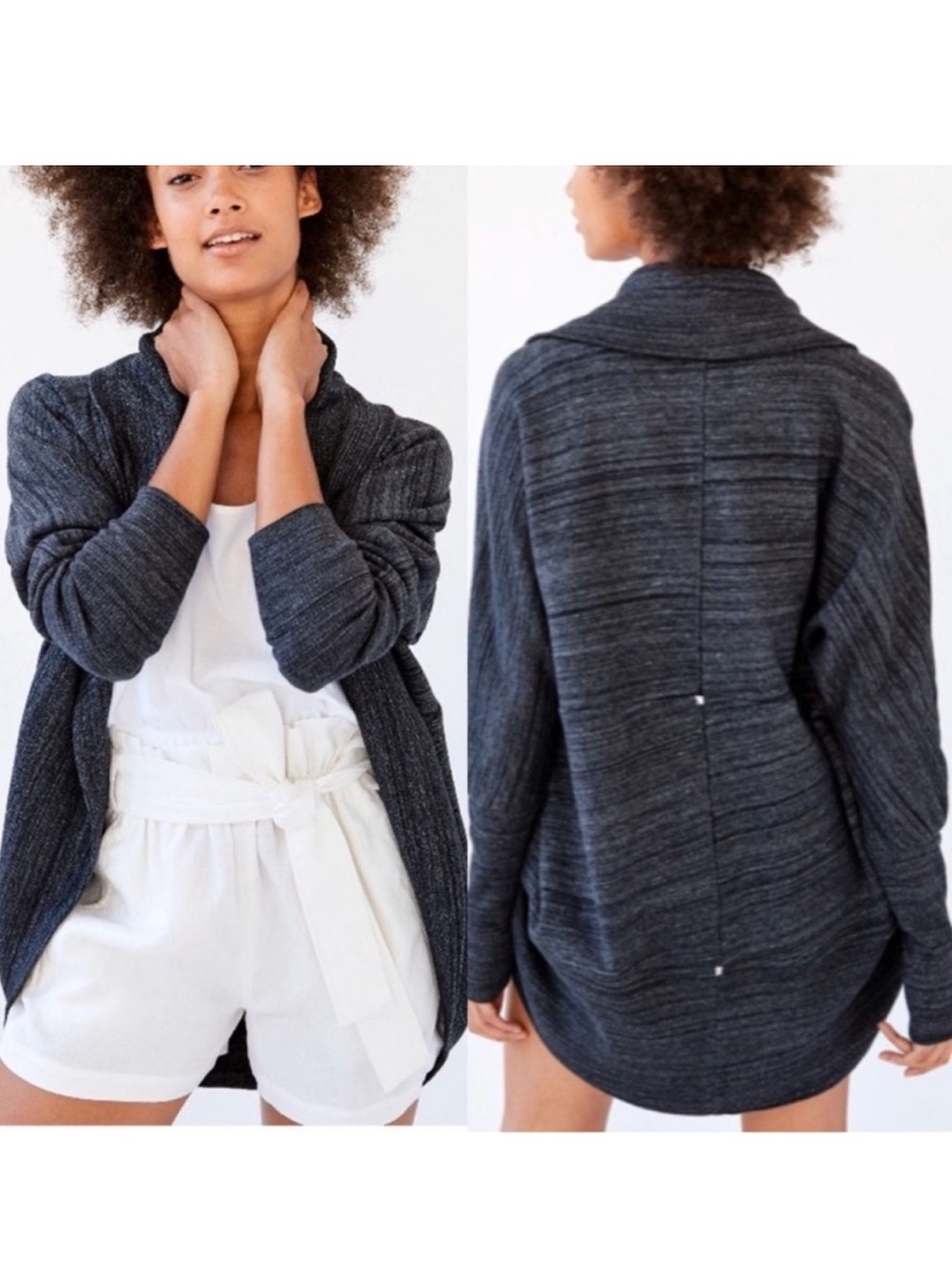 Wilfred Diderot Cocoon Studded Cardigan Medium Charcoal Grey Cotton Blend